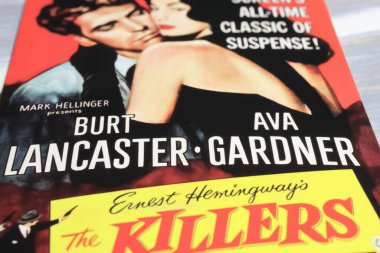 Viersen, Almanya - 9 Mayıs. 2024: Ava Gardner ve Burt Lancaster 'ın oynadığı The Killers filminin kara film afişi.