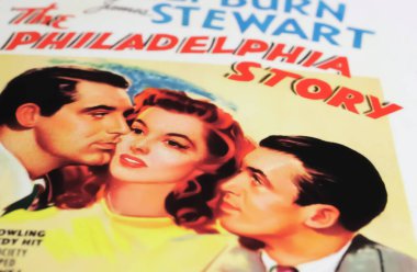 Viersen, Almanya - 9 Mayıs. 2024: Cary Grant, Katharine Hepburn, 1940 'tan James Stewart' ın oynadığı The Philadelphia Story filminin film afişi.