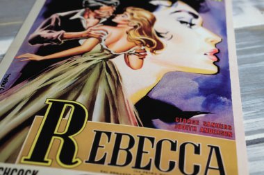 Viersen, Almanya - 9 Mayıs. 2024: Alfred Hitchcock filmi Rebecca 'nın 1940' taki sinema afişi.