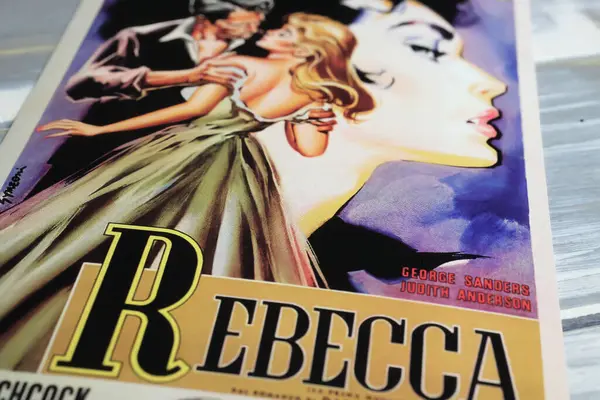 stock image Viersen, Germany - May 9. 2024: Cinema film poster detail from Alfred Hitchcock movie Rebecca from 1940