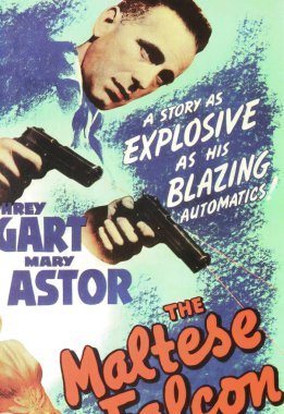 Viersen, Almanya - 9 Mayıs. 2024: The Malta Falcon filmindeki film afişi. 1941 'den Humphrey Bogart ve Mary Astor.