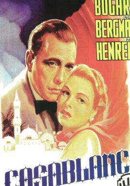 Viersen, Almanya - 9 Mayıs. 2024: 1943 'ten Humphrey Bogart ve Ingrid Bergmann' ın oynadığı klasik Casablanca filminin film afişi.