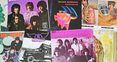 Viersen, Almanya - 9 Mayıs. 2024: Orijinal vinil plak klasik hard rock koleksiyonu albümü 60 - 80 'leri kapsıyor