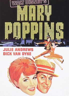 Viersen, Germany - May 9. 2024: Official Cinema film poster from classic movie Mary Poppins with Julie Andrews and Dick Van Dyke from 1964 (focus on center)