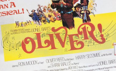 Viersen, Almanya - 9 Mayıs. 2024: Oliver Musical sinema afişi 1968 'den (merkeze odaklan)