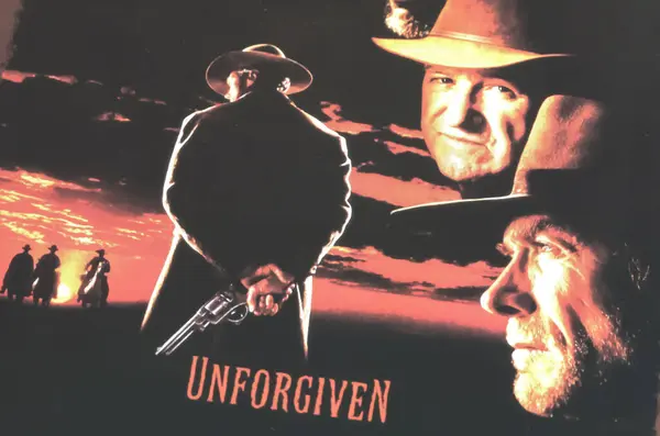 Viersen, Almanya - 9 Mayıs. 2024: Clint Eastwood, Gene Hackman, Morgan Freeman, Richard Harris ile birlikte Batı Affedilmemiş Resmi Sinema Film Posteri 'nin Datail' i)