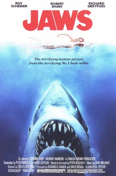 Viersen, Almanya - 9 Mayıs. 2024: 1975 'ten Steven Spielberg' in Roy Scheider ile birlikte hazırladığı film afişi.)