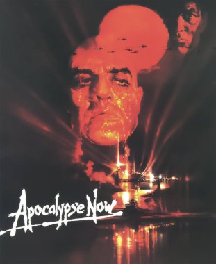 Viersen, Almanya - 9 Mayıs. 2024: Apocalypse Now film afişi Marlon Brando 'nun 1979' dan itibaren Francis Ford Coppola (merkeze odaklan)