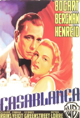 Viersen, Almanya - 9 Mayıs. 2024: Humphrey Bogart ve Ingrid Bergman 'ın oynadığı klasik Casablanca filminin film afişi.)