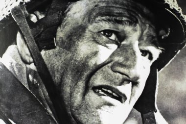 Viersen, Almanya - 9 Haziran. 2024: Amerikan aktör John Wayne 'in sinemanın savaş filmlerindeki portresi 1962' nin en uzun günü (merkeze odaklan))