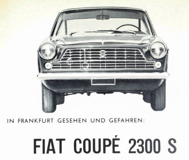 Viersen, Almanya - 1 Mayıs. 2024: 1960 'dan itibaren Alman otomobil dergisinde Fiat Coupe 2300' ün klasik reklamcılığı (merkeze odaklanma))