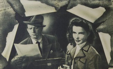 Viersen, Almanya - 9 Mayıs. 2024: Yılın Kadını film afişi (Almanca versiyonu) Spencer Tracy ve Katharine Hepburn ile 1942 'den (merkeze odaklan))