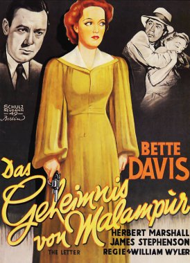 Viersen, Almanya - 9 Mayıs. 2024: The Letter film poster detayı (Almanca versiyonu) 1940 'dan Bette Davis ile (daha üst 3.)