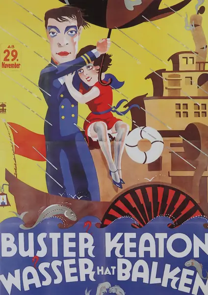 stock image Viersen, Germany - May 9. 2024: The Boat film cinema poster detail (German version) with Buster Keaton and Sybil Seely from 1921 (focus on center)