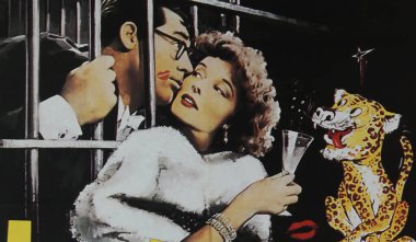 Viersen, Almanya - 9 Mayıs. 2024: Katharine Hepburn ve Cary Grant ile birlikte 1938 'den (merkeze odaklan) Bebek Sinema Posteri Ayrıntıları (Almanca))