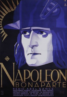 Viersen, Germany - May 9. 2024: Napoleon french film cinema poster detail (German version) with  Albert Dieudonne from 1927 by Abel Gance (focus on center) clipart