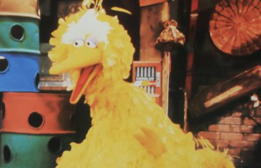 Viersen, Germany - July 9. 2024: Photo of yellow Big Bird in Sesame Street TV kids show from 1970s (focus on head) clipart