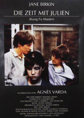 Viersen, Germany - June 9. 2024: Kung-fu master film poster detail (german version) with Jane Birkin and Mathieu Demy from 1988 (focus on) clipart