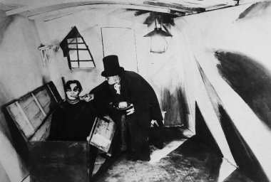 Viersen, Germany - July 9. 2024: The Cabinet of Dr. Caligari film lobby card detail from 1920 (focus on central person) clipart