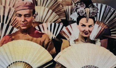 Viersen, Germany - July 9. 2024: Ziegfeld Follies film lobby card detail with Gene Kelly and Lucille Bremer from 1945 (focus on right person) clipart