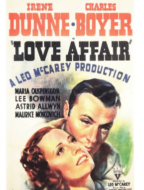 Viersen, Almanya - 9 Mayıs. 2024: Irene Dunne ve Charles Boyer ile aşk ilişkisi romantik film afişi 1939 'dan (merkeze odaklan)