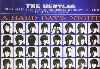 Viersen, Almanya - 9 Mayıs. 2024: The Beatles A Hard Day 's Night Sinema posterinin ayrıntıları (merkeze odaklan)