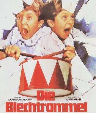 Viersen, Germany - July 9. 2024: Die Blechtrommel (The Tin Drum) film poster detail with David Bennent as Oskar from 1979 (focus on lower third) clipart