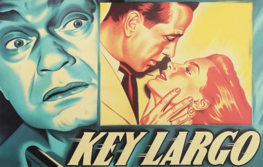 Viersen, Almanya - 9 Temmuz. 2024: Key Largo film poster detayları Humphrey Bogart, Lauren Bacall, Edward G. Robinson 1948 'den (merkeze odaklan)
