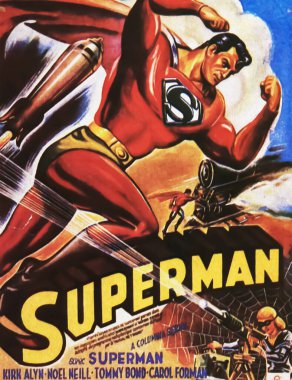 Viersen, Almanya - 9 Temmuz. 2024: Süpermen film serisi posteri. 1948 'den Kirk Alyn ile birlikte.)