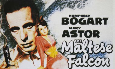 Viersen, Almanya - Temmuz 2024: Humphrey Bogart ve Mary Astor 1941 ile Malta Şahini Sinema Posteri