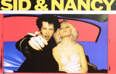Viersen, Almanya - 9 Mayıs. 2024: Gary Oldman ve Chloe Webb ile birlikte orijinal Sid ve Nancy British film afişi ayrıntıları (merkeze odaklan)
