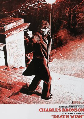 Viersen, Almanya - 8 Temmuz. 2024: Death Wish cincema film poster detayı 1974 yılından Charlse Bronson ile (merkeze odaklan)