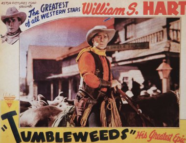 Viersen, Almanya - 2 Haziran. 2024: Tumbleweeds American Western Sinema posterinde 1925 'ten William S. Hart (merkezi kişiye odaklan))
