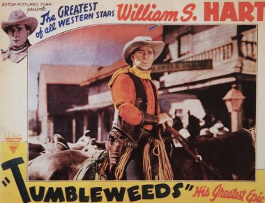 Viersen, Almanya - 2 Haziran. 2024: Tumbleweeds American Western Sinema posterinde 1925 'ten William S. Hart (merkezi kişiye odaklan))