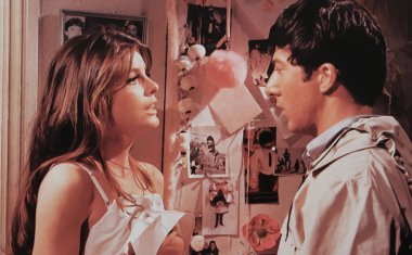 Viersen, Germany - June 2. 2024: Old magazine photo of Dustin Hoffman and Katharine Ross in The Graduate from 1967 (focus on persons) clipart