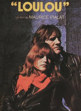 Viersen, Germany - March 3. 2024: Old magazine photo of Loulou film poster with Isabelle Huppert and Gerard Depardieu from 1980 (focus on center) clipart