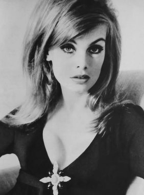 Viersen, Almanya - 3 Haziran. 2024: İngiliz model ve aktris Jean Shrimpton 'un eski dergi fotoğrafı (yüzlere odaklan)