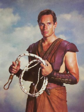 Viersen, Almanya - 1 Temmuz. 2024: Charlton Heston in Ben Hur 'un 1959 tarihli eski dergi fotoğrafı (yüze odaklan)