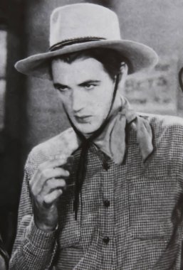 Viersen, Almanya - 1 Temmuz. 2024: The Virginian Western 'deki Gary Cooper' ın eski dergi fotoğrafı (yüze odaklanma))