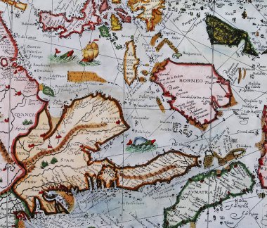 Viersen, Almanya - 28 Mayıs. 2024: Eski Hindiçin ve Endonezya yarımadasının 15. yüzyıldan kalma eski bir dergi fotoğrafı