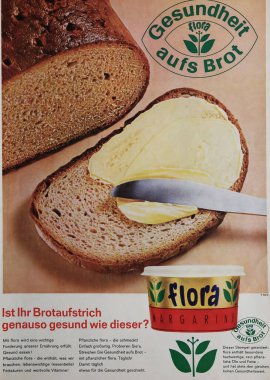 Viersen, Almanya - 6 Mayıs. 2024: Flora margarin 'in 1965 yılındaki eski Alman dergisi reklamı)
