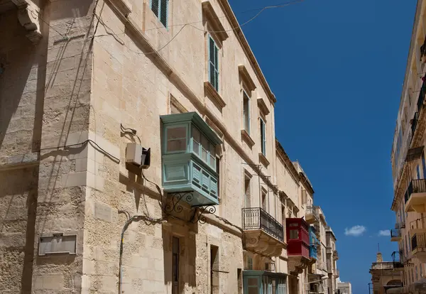 Row Streets Malta Many Residential Buildings Buildings Typical Colorful Balconies — Stock Photo, Image