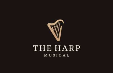 Harp enstrümanı logo tasarım şablonu düz vektör