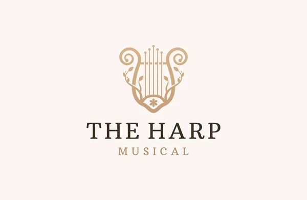 Harp Instrumento Musical Logotipo Icono Diseño Plantilla Plana Vector — Vector de stock