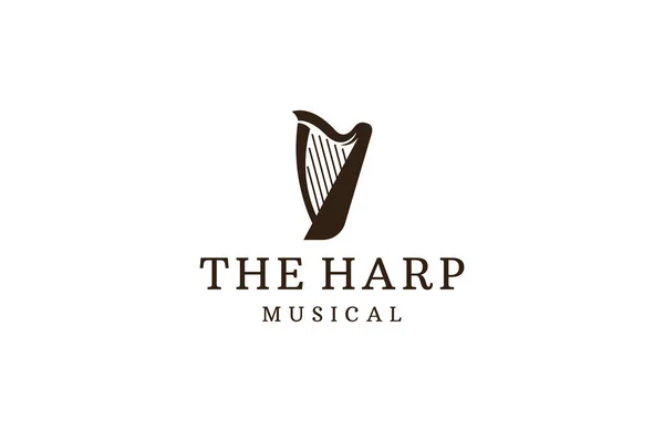 Harp Instrumento Musical Logotipo Icono Diseño Plantilla Plana Vector — Vector de stock