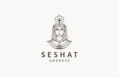 Seshat Antik Mısır yazı, bilgelik ve bilgi logosu tasarım tanrıçası düz vektör
