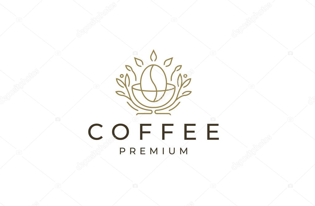 Nature coffee minimalist line style logo icon design template flat vector