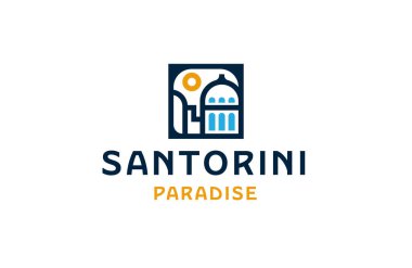 Santorini Yunan adası logo ikonu tasarım şablonu düz vektör