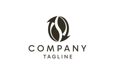 Kahve logosu tasarımını geri dönüştür. Geri dönüşüm simgesi resimli kahve çekirdeği şekli