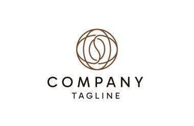 Küresel kahve çekirdeği logosu. Kahve çekirdeği şekilli tasarım şablonuna sahip dünya